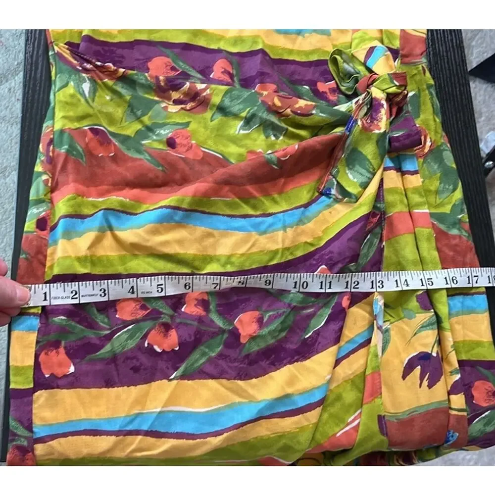 Vintage 90's Boho Floral Beachy Sleeveless Faux Wrap Dress